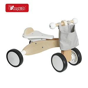 Wooden 4-Wheel Kids Balance Bike with Storage Basket and Stable Frame Design - First Riding Toy for Toddlers W16B032